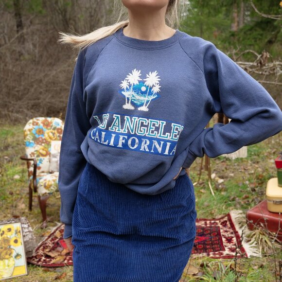 Vintage 90s Crewneck Sweatshirt LA Los Angeles California 1990s Thrift - Picture 6 of 7
